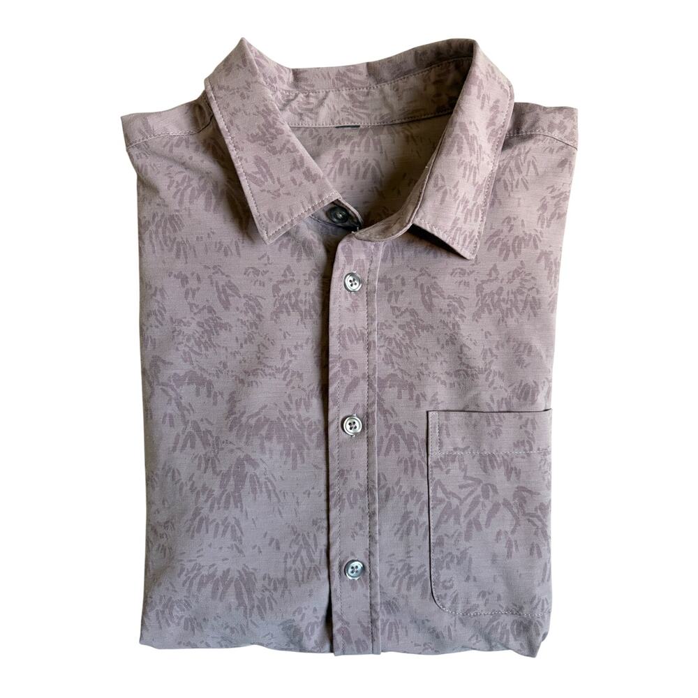 Vuori Men's Short-Sleeve Bridge Button Down (Mauve Floral Leaf Print) - Small